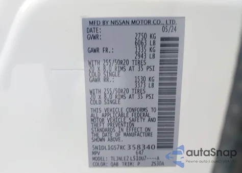 2024 Infiniti Qx60 Sensory Awd from USA, damaged, VIN 5N1DL1GS7RC358340